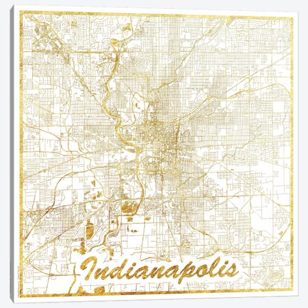 Indianapolis Gold Leaf Urban Blueprint Map Canvas Print #HUR152} by Hubert Roguski Canvas Artwork