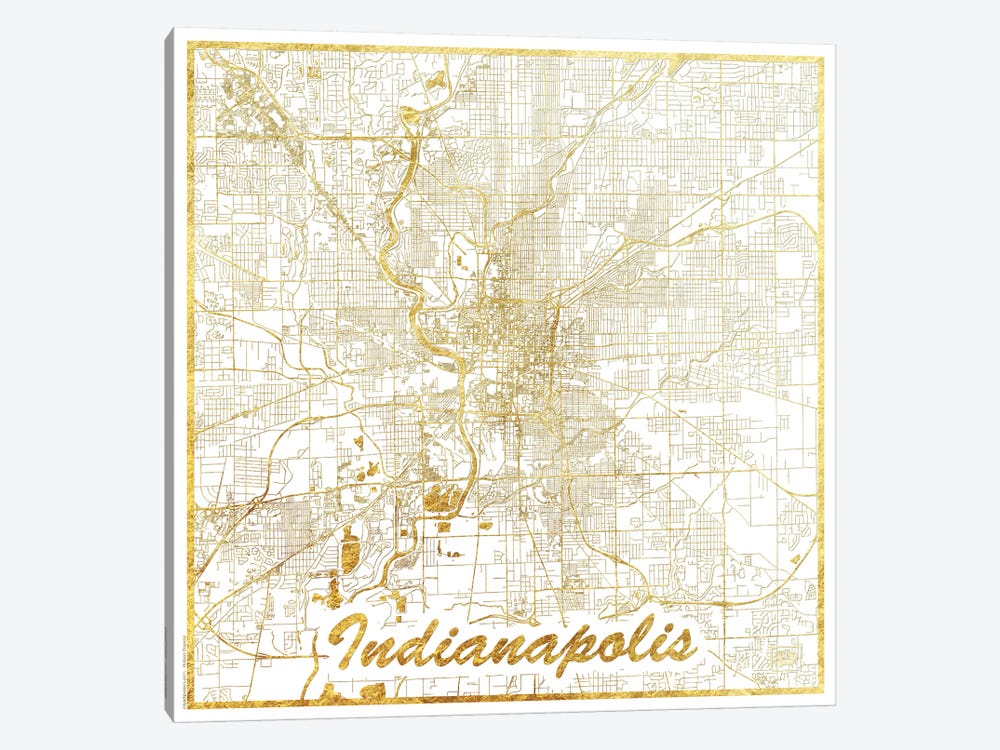 Indianapolis Gold Leaf Urban Blueprint Map by Hubert Roguski 1-piece Canvas Art