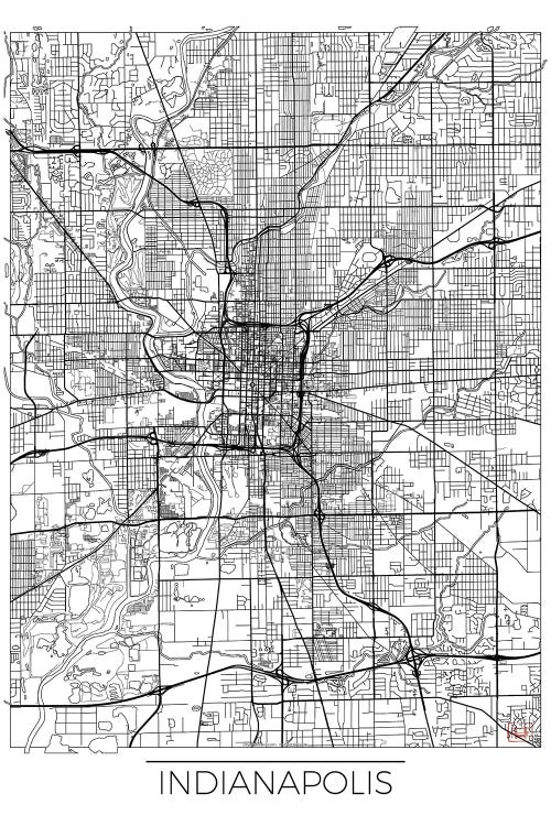 Indianapolis Minimal Urban Blueprint Map by Hubert Roguski wall art