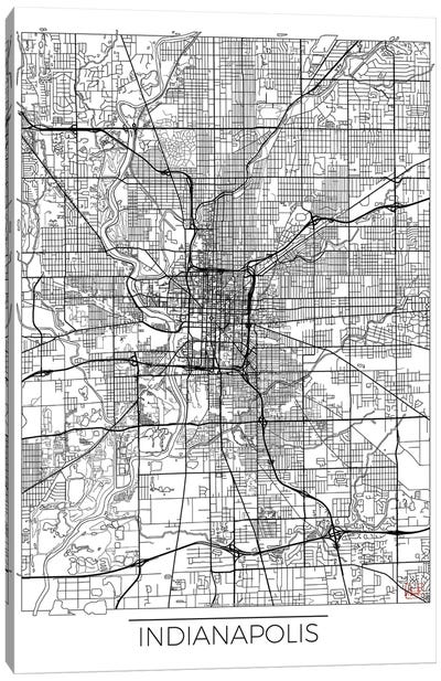 Indianapolis Minimal Urban Blueprint Map Canvas Art Print - Indiana Art