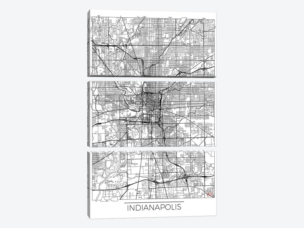 Indianapolis Minimal Urban Blueprint Map by Hubert Roguski 3-piece Canvas Art Print