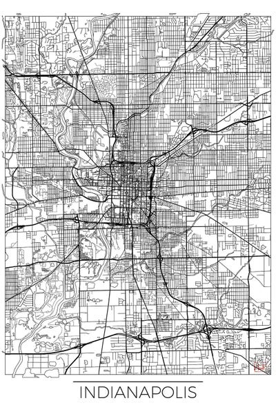 Large Map Art - Canvas Prints: Indianapolis Minimal Urban Blueprint Map by Hubert Roguski
