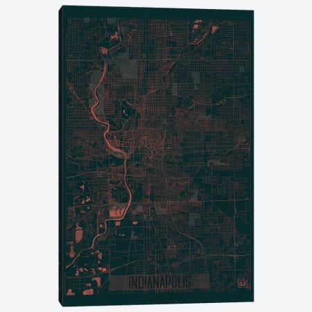 Indianapolis Infrared Urban Blueprint Map Canvas Print #HUR154} by Hubert Roguski Canvas Art Print