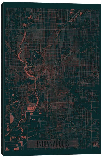 Indianapolis Infrared Urban Blueprint Map Canvas Art Print - Indianapolis