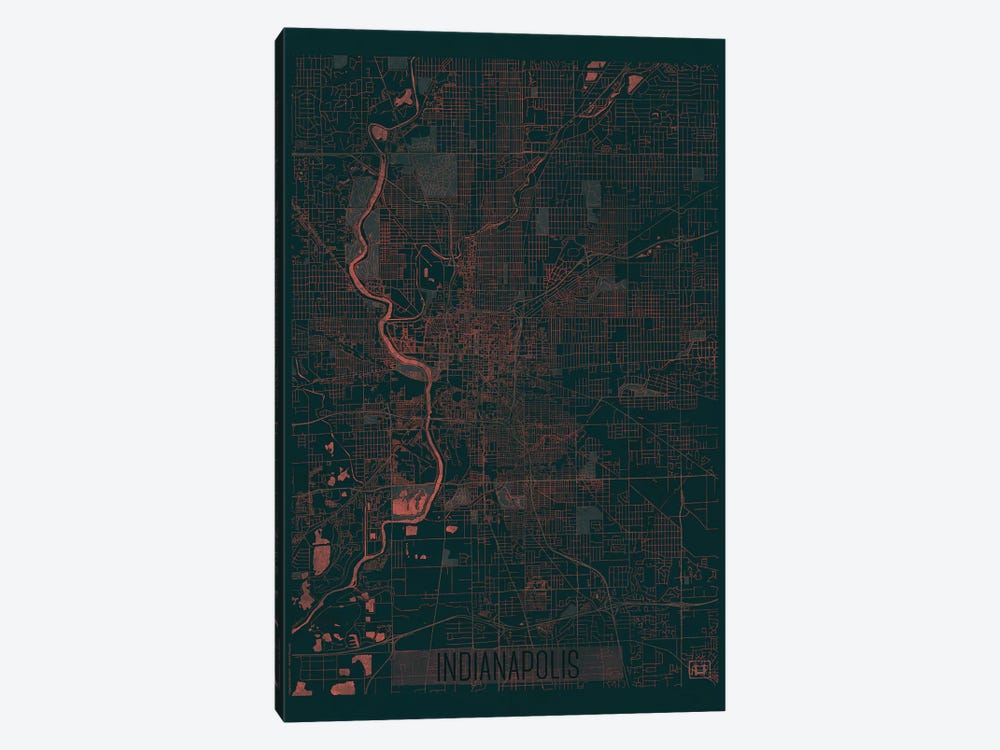 Indianapolis Infrared Urban Blueprint Map by Hubert Roguski 1-piece Canvas Art