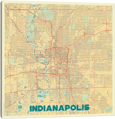 Indianapolis Retro Urban Blueprint Map Canvas Art Print - Indianapolis Art
