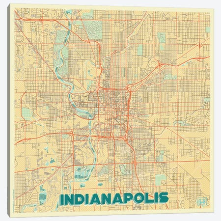 Indianapolis Retro Urban Blueprint Map Canvas Print #HUR155} by Hubert Roguski Canvas Art Print