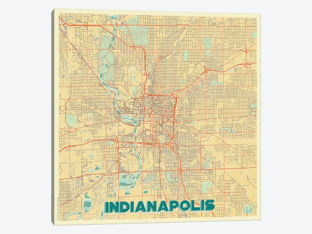 Indianapolis Retro Urban Blueprint Map by Hubert Roguski 1-piece Canvas Art Print