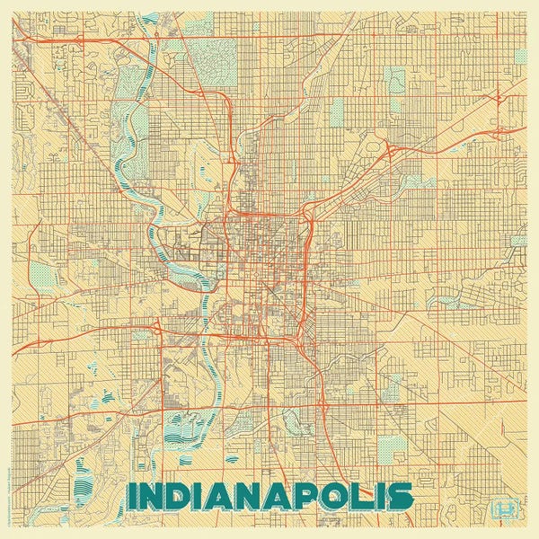 Indianapolis: Indianapolis Retro Urban Blueprint Map by Hubert Roguski