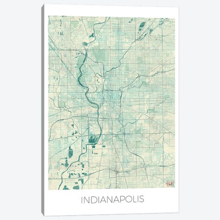 Indianapolis Vintage Blue Watercolor Urban Blueprint Map Canvas Print #HUR156} by Hubert Roguski Art Print