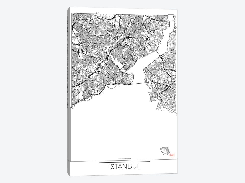 Istanbul Minimal Urban Blueprint Map by Hubert Roguski 1-piece Canvas Art Print