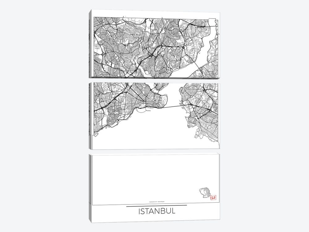 Istanbul Minimal Urban Blueprint Map 3-piece Canvas Print