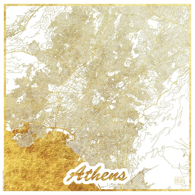 Athens Gold Leaf Urban Blueprint Map