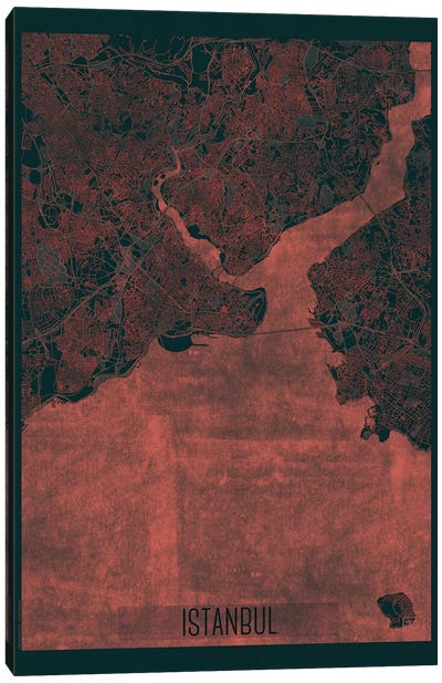 Istanbul Infrared Urban Blueprint Map Canvas Art Print - Turkey Art