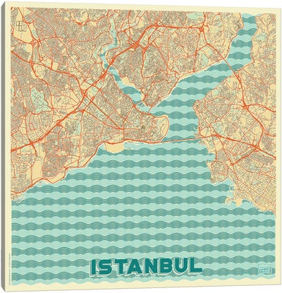 Istanbul Retro Urban Blueprint Map Canvas Art Print - Turkey Art