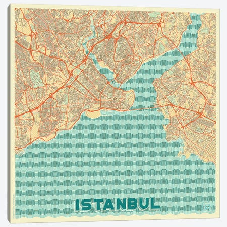 Istanbul Retro Urban Blueprint Map Canvas Print #HUR161} by Hubert Roguski Canvas Art Print
