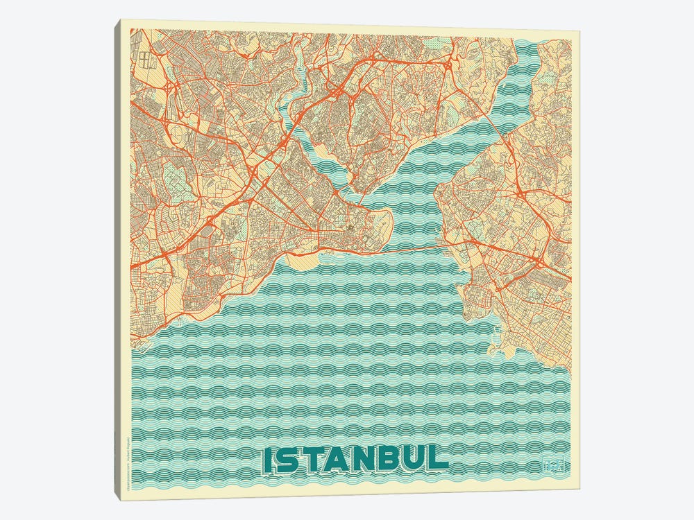 Istanbul Retro Urban Blueprint Map by Hubert Roguski 1-piece Canvas Artwork