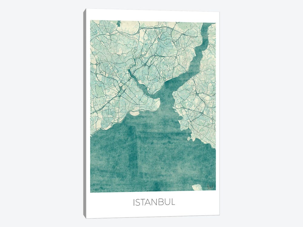 Istanbul Vintage Blue Watercolor Urban Blueprint Map by Hubert Roguski 1-piece Canvas Print
