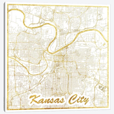 Kansas City Gold Leaf Urban Blueprint Map Canvas Print #HUR163} by Hubert Roguski Canvas Art Print