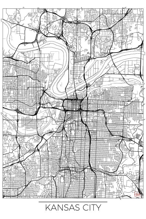 Kansas City Minimal Urban Blueprint Map by Hubert Roguski wall art