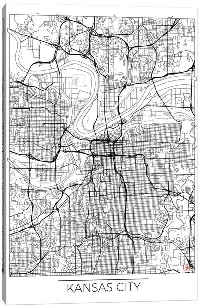 Kansas City Minimal Urban Blueprint Map Canvas Art Print - Kansas