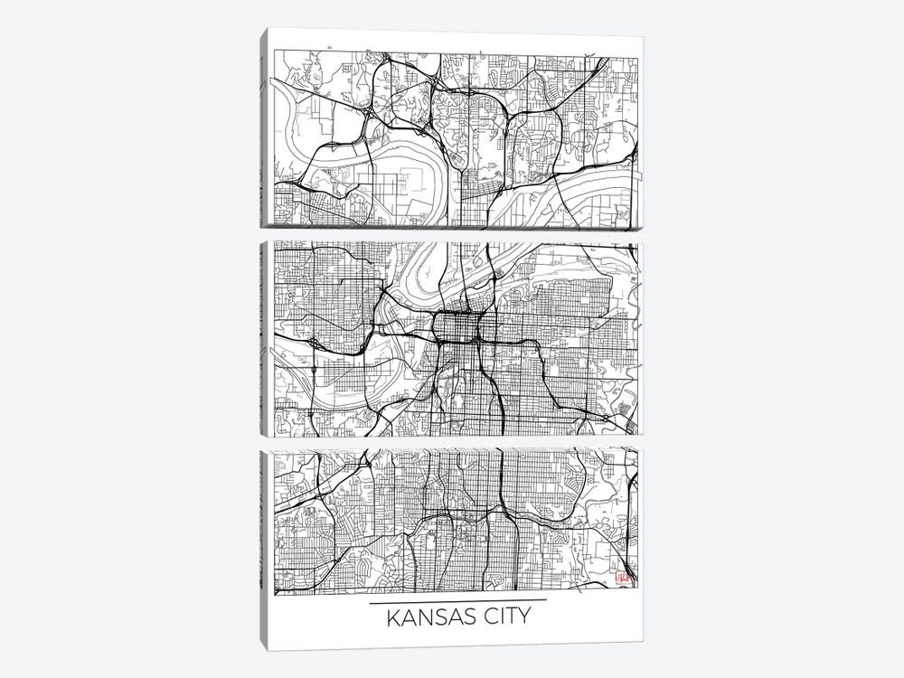 Kansas City Minimal Urban Blueprint Map by Hubert Roguski 3-piece Canvas Print