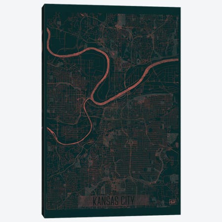 Kansas City Infrared Urban Blueprint Map Canvas Print #HUR165} by Hubert Roguski Canvas Art