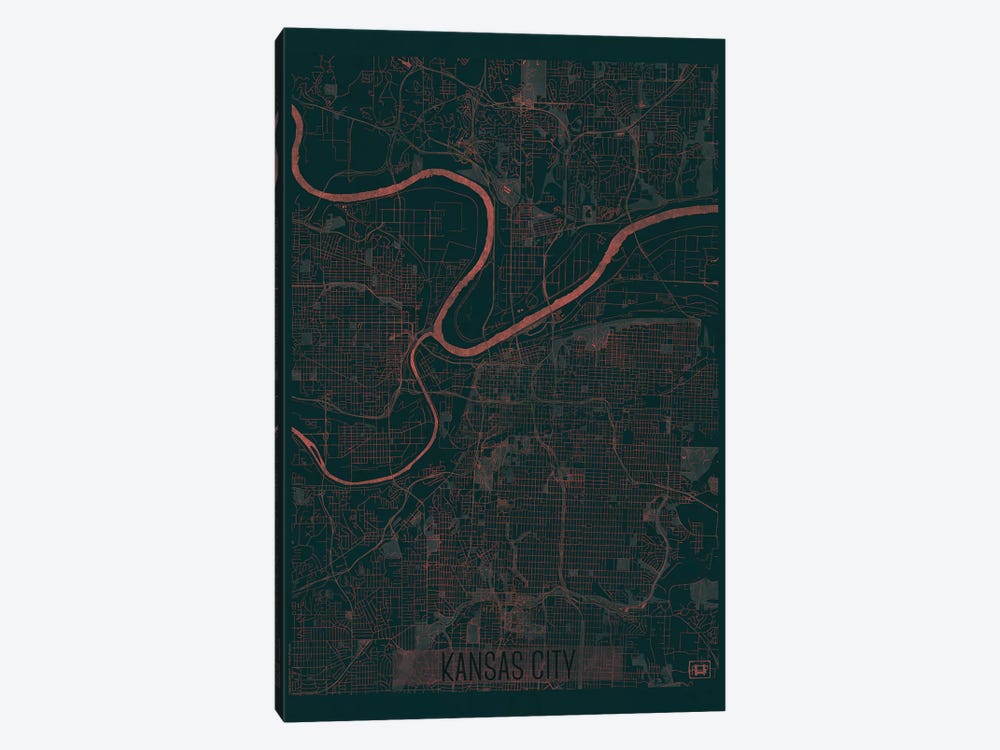 Kansas City Infrared Urban Blueprint Map by Hubert Roguski 1-piece Canvas Artwork