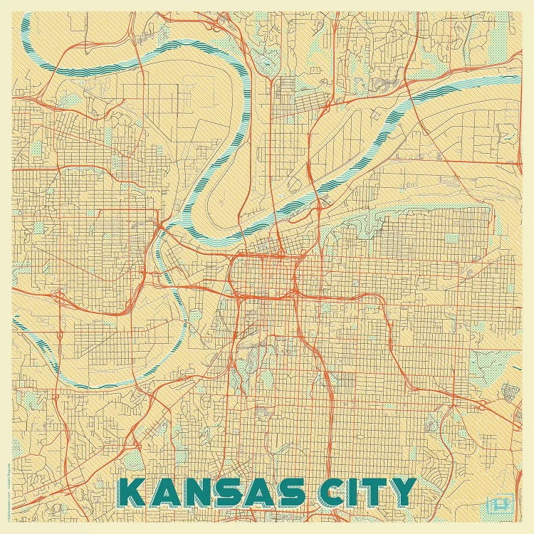 Kansas City Retro Urban Blueprint Map