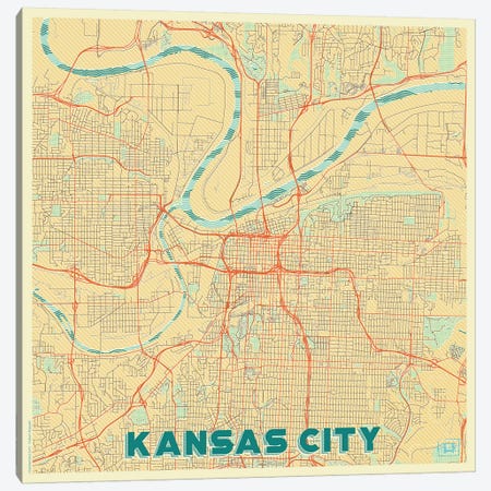 Kansas City Retro Urban Blueprint Map Canvas Print #HUR166} by Hubert Roguski Canvas Wall Art