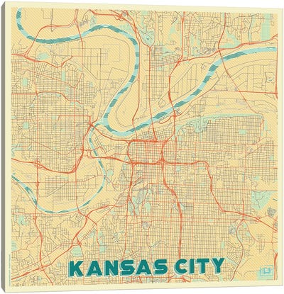 Kansas City Retro Urban Blueprint Map Canvas Art Print - Kansas City Maps
