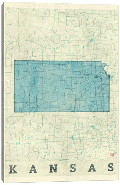 Kansas Map Canvas Art Print - Hubert Roguski