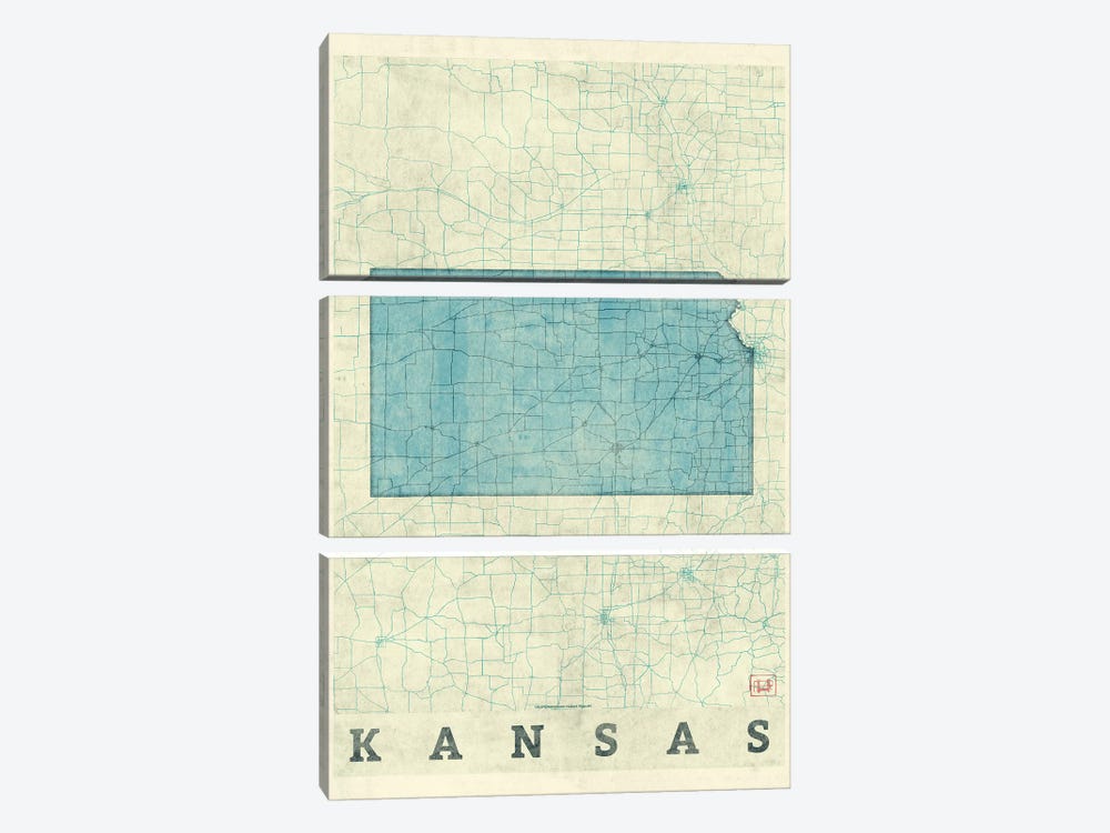 Kansas Map by Hubert Roguski 3-piece Art Print