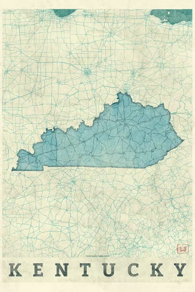 Large Map Art - Canvas Prints: Kentucky Map by Hubert Roguski