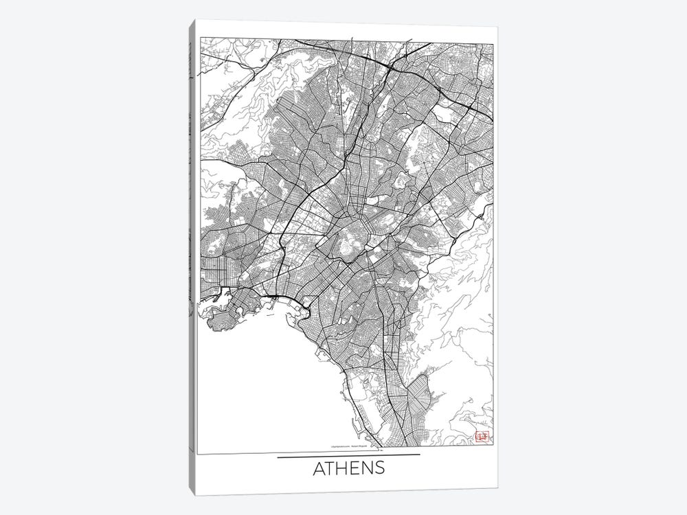 Athens Minimal Urban Blueprint Map by Hubert Roguski 1-piece Canvas Art Print