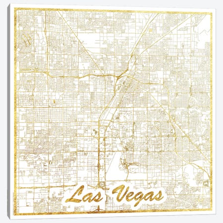 Las Vegas Gold Leaf Urban Blueprint Map Canvas Print #HUR170} by Hubert Roguski Canvas Wall Art
