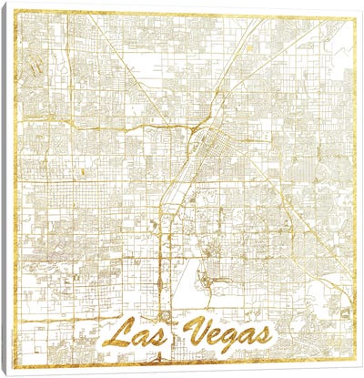 Las Vegas Gold Leaf Urban Blueprint Map Canvas Art Print - Las Vegas Maps
