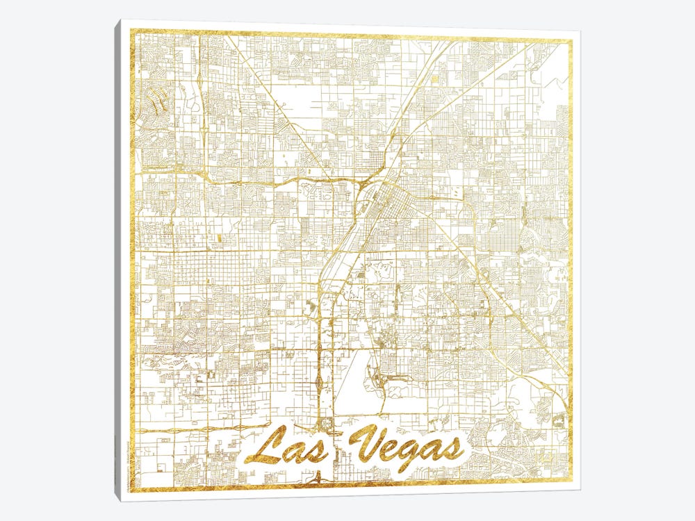 Las Vegas Gold Leaf Urban Blueprint Map by Hubert Roguski 1-piece Canvas Wall Art