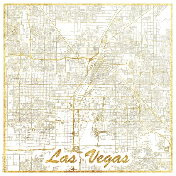 Las Vegas: Las Vegas Gold Leaf Urban Blueprint Map by Hubert Roguski