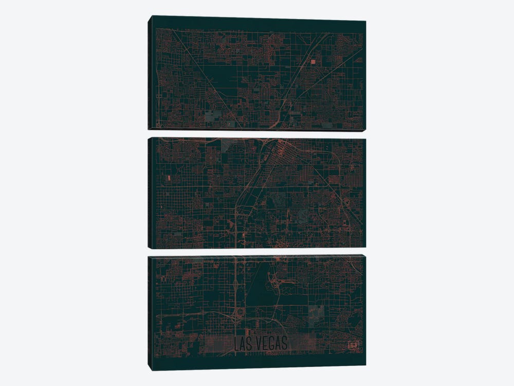 Las Vegas Infrared Urban Blueprint Map by Hubert Roguski 3-piece Canvas Wall Art