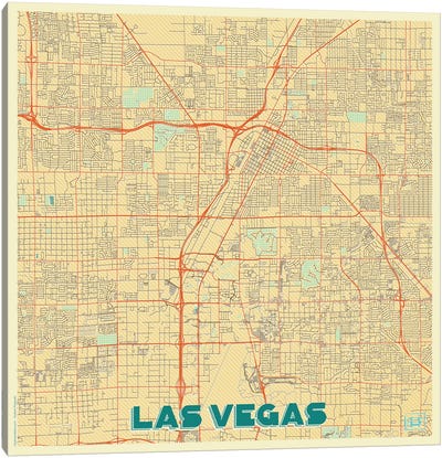 Las Vegas Retro Urban Blueprint Map Canvas Art Print - Hubert Roguski