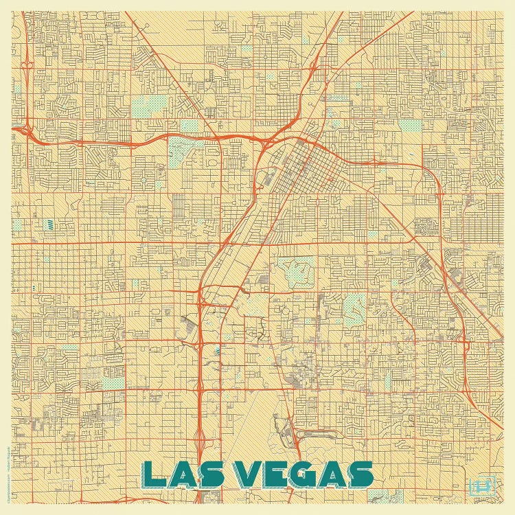 Las Vegas Retro Urban Blueprint Map by Hubert Roguski wall art