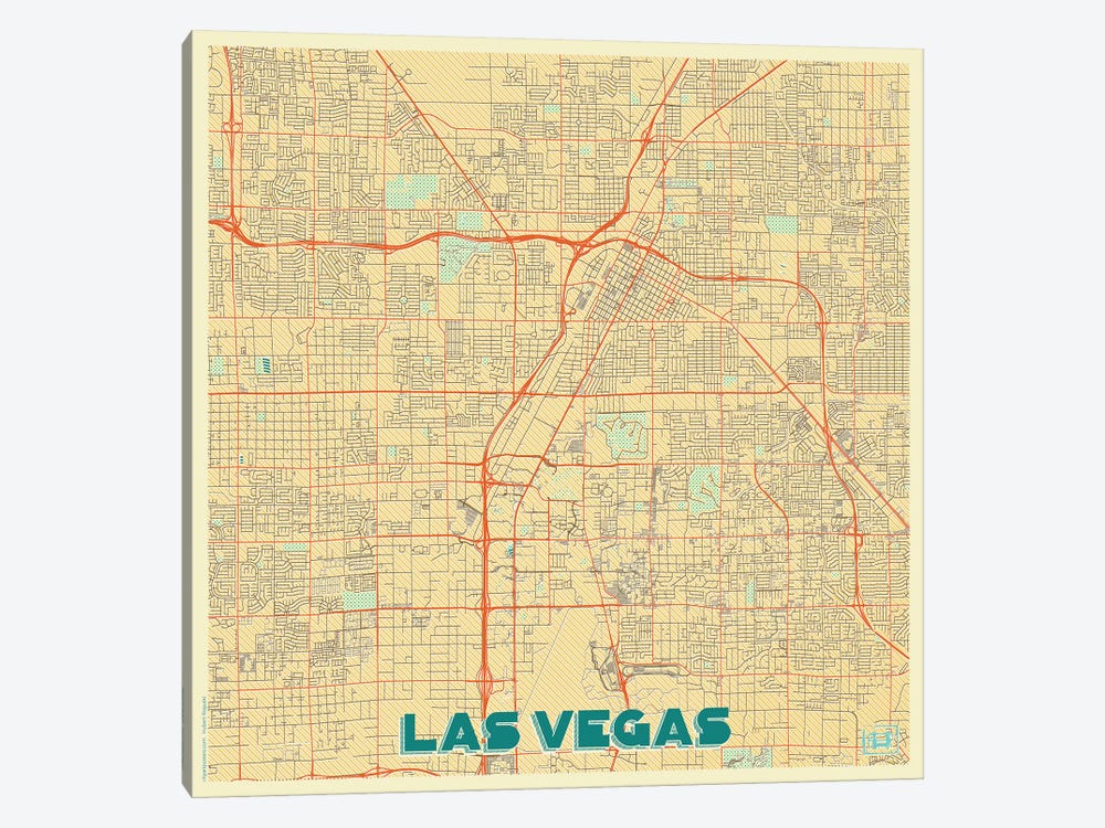 Las Vegas Retro Urban Blueprint Map by Hubert Roguski 1-piece Canvas Print