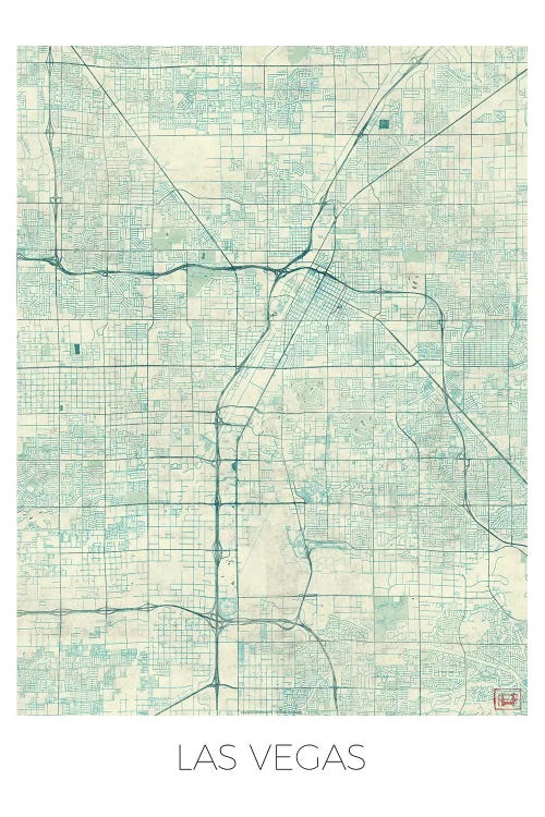 Las Vegas Vintage Blue Watercolor Urban Blueprint Map