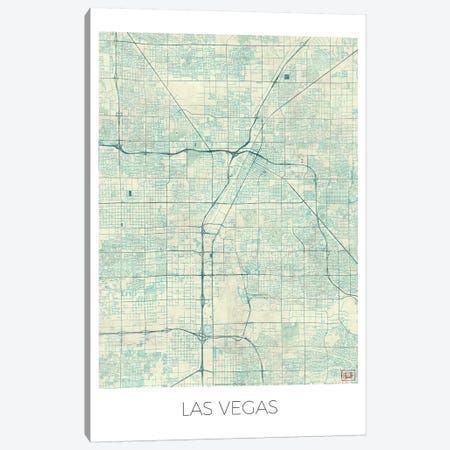 Las Vegas Vintage Blue Watercolor Urban Blueprint Map Canvas Print #HUR174} by Hubert Roguski Art Print