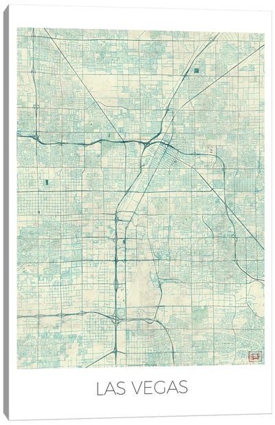 Las Vegas Vintage Blue Watercolor Urban Blueprint Map Canvas Art Print - Las Vegas Maps