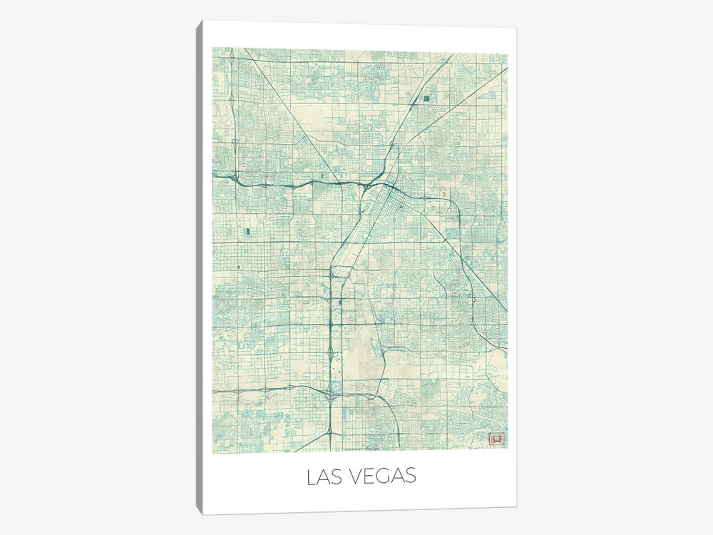 Las Vegas Vintage Blue Watercolor Urban Blueprint Map by Hubert Roguski 1-piece Canvas Artwork