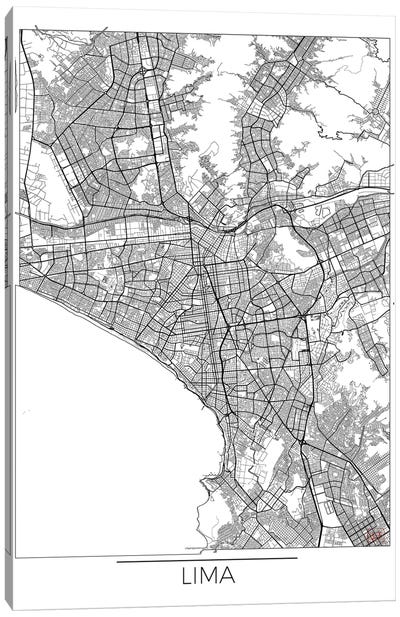 Lima Minimal Urban Blueprint Map Canvas Art Print - Hubert Roguski