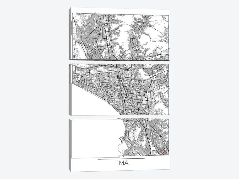 Lima Minimal Urban Blueprint Map by Hubert Roguski 3-piece Canvas Artwork