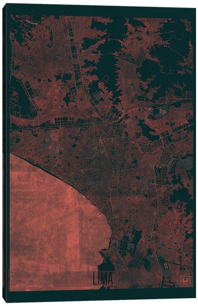 Lima Infrared Urban Blueprint Map Canvas Art Print - South America Art